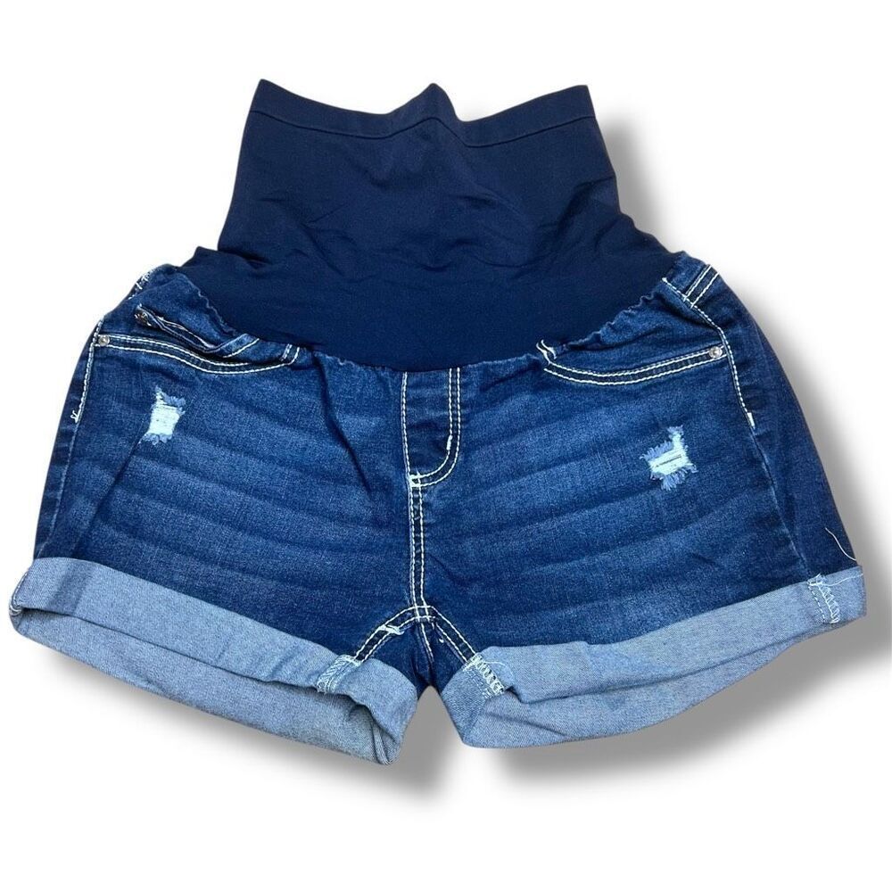 Bella Vida Maternity Cuffed Jean Shorts Dark Wash Contrast Stitch Women’s Large